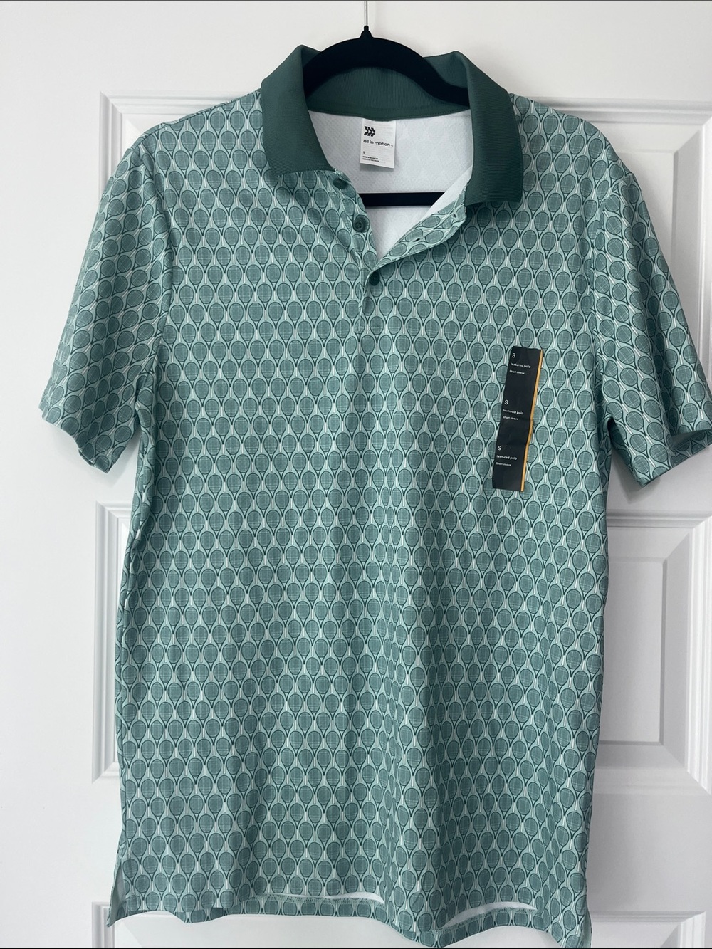 all in motion Men's Light Sage Geometric Polo with Dark Green Collar